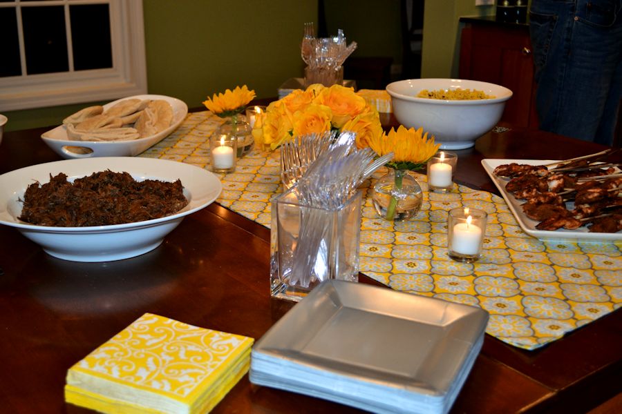 Progressive Dinner- Serving Table with flowers